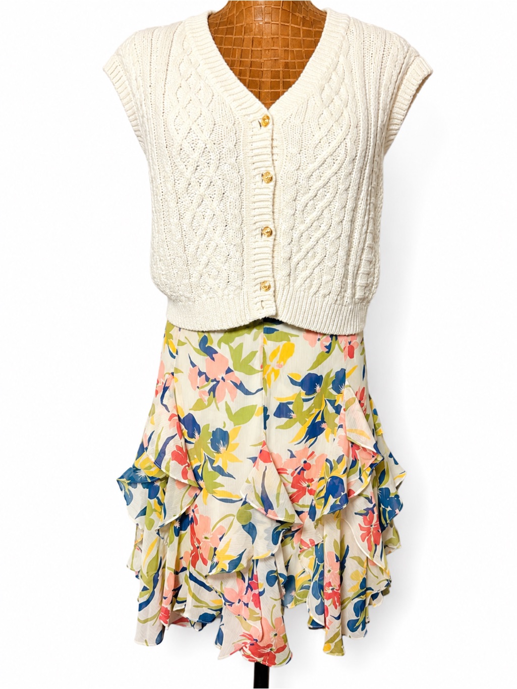 Lauren Ralph Lauren Floral Tiered Ruffle Skirt Size 12 Cream Multicolor Nwt